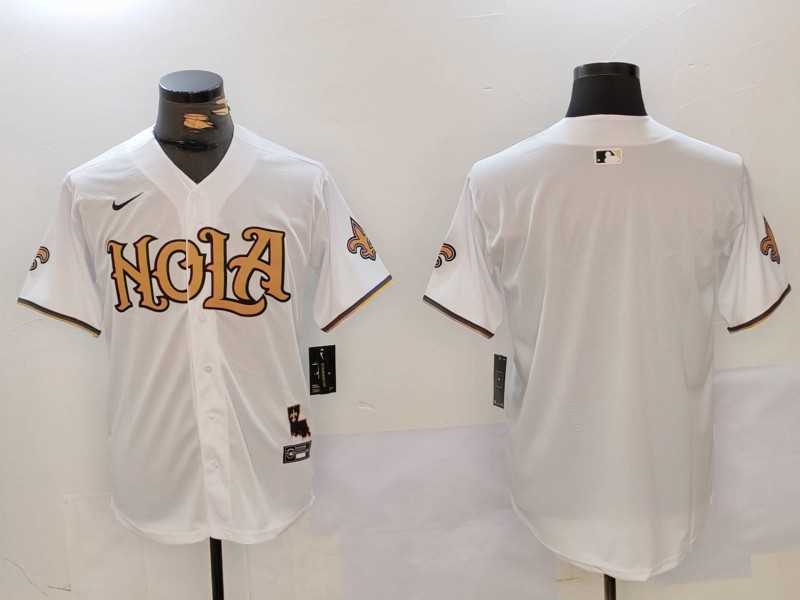 Men%27s New Orleans Saints Blank White Nola Baseball Jersey->new orleans saints->NFL Jersey